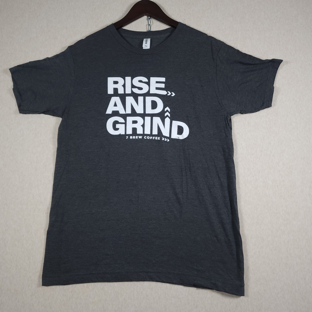 Rise And Grind 7 Brew Coffee Graphic Tee Charcoal Heather Tultex Shirt Medium